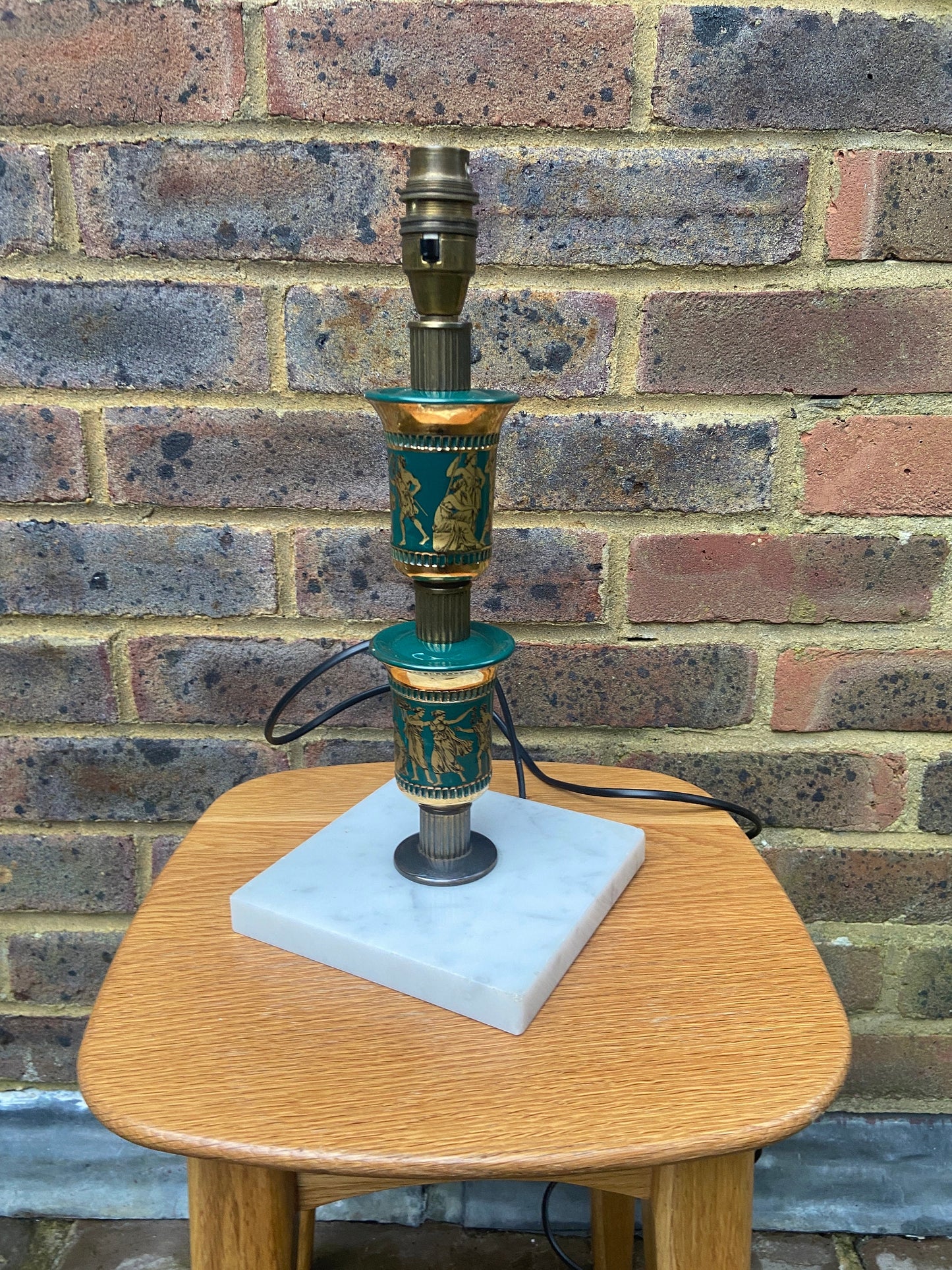 Vintage "Made in Italy" Green and Gold Ceramic Lamp, with gods and goddesses, on a Marble Base - working order