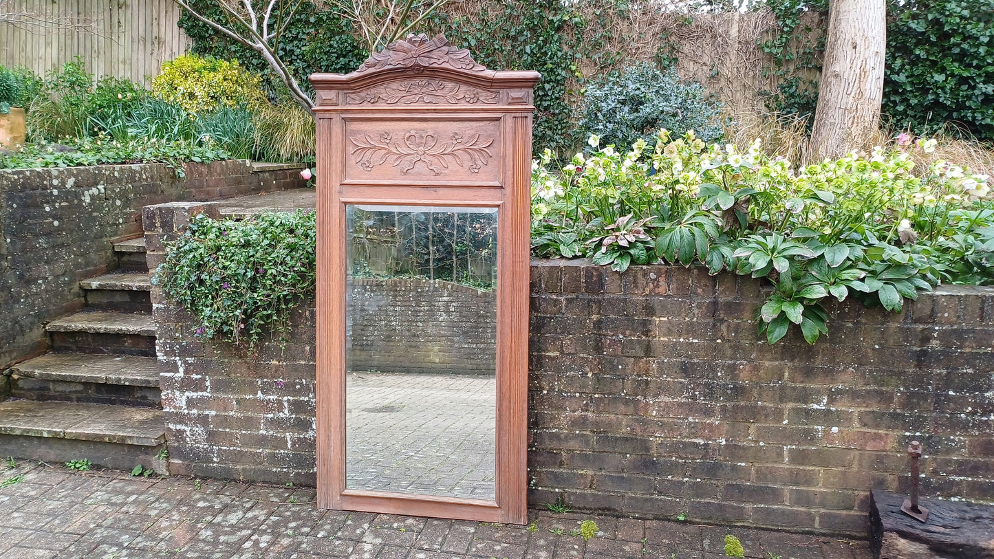 Huge Decorative Solid Oak French Wall Mirror Bevelled Glass 6 ft
