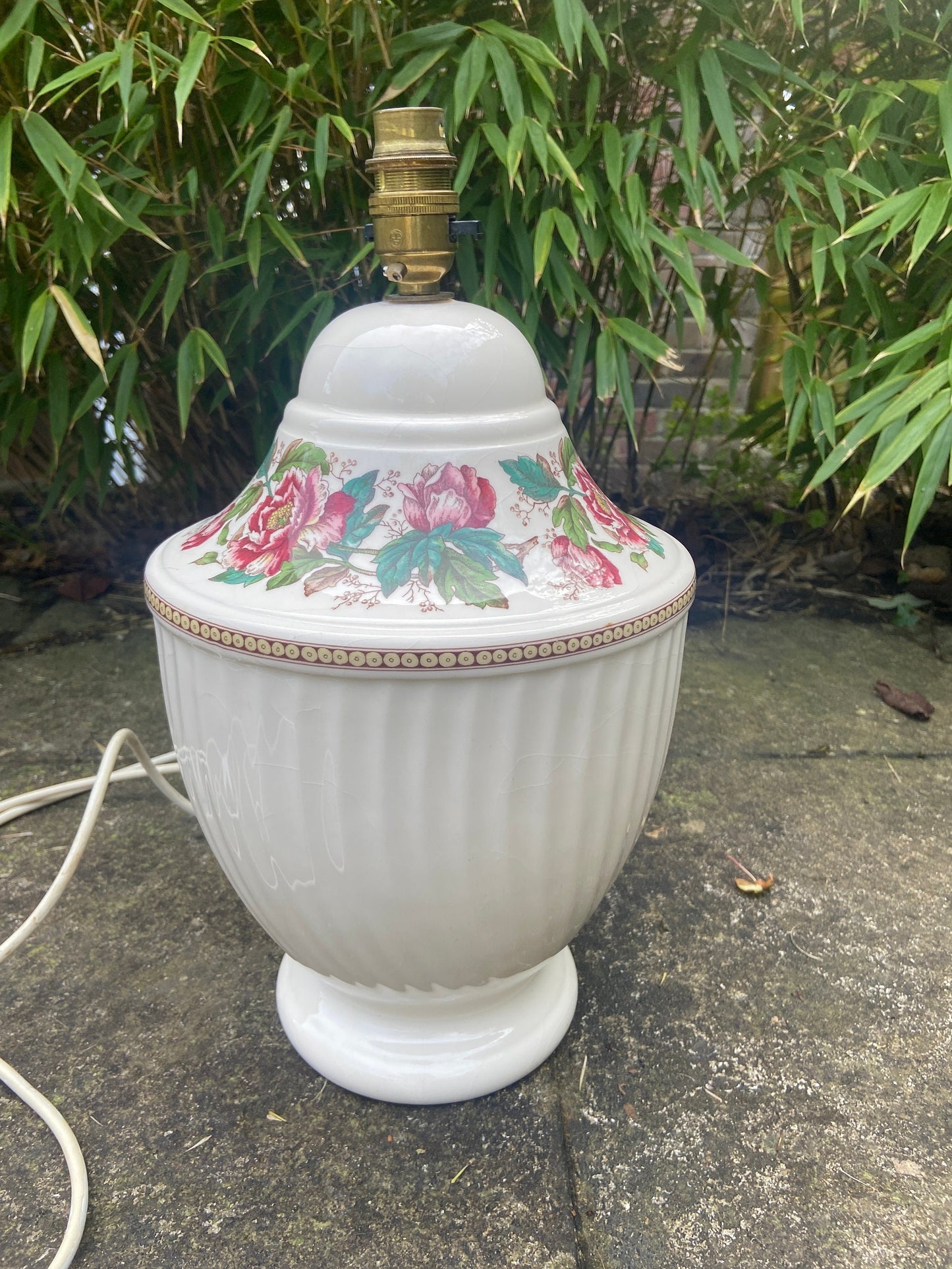 1920s Floral China Urn Style Lamp with floral transfers, excellent condition, working order, large size