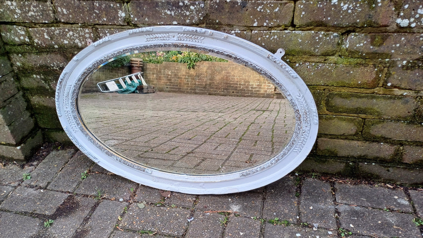 Large Oval Vintage Painted Wall Mirror Unique Bespoke in Farrow and Ball 'Blackened' ‘X-treem shabby chic!’