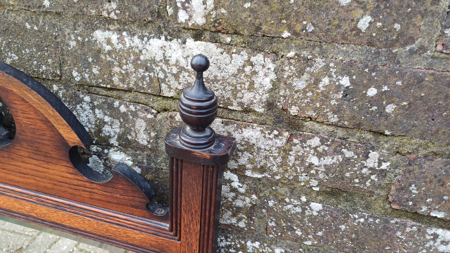 Superb Vintage Solid Oak Victorian Over Mantel or Wall Mirror. Bevelled Glass.