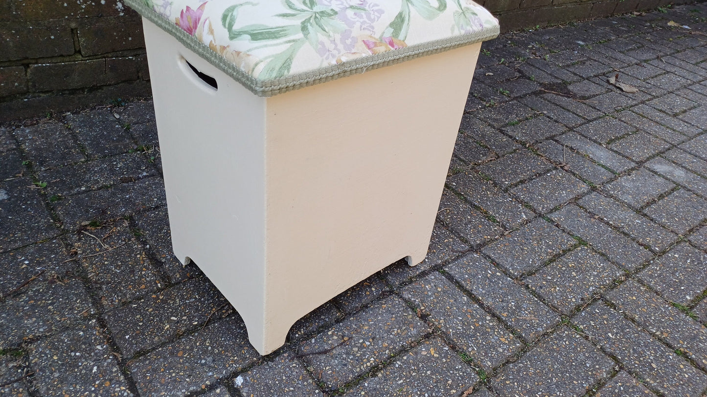 Beautifully Upcycled Restored Vintage Retro Wooden Linen Basket Cushioned Stool.