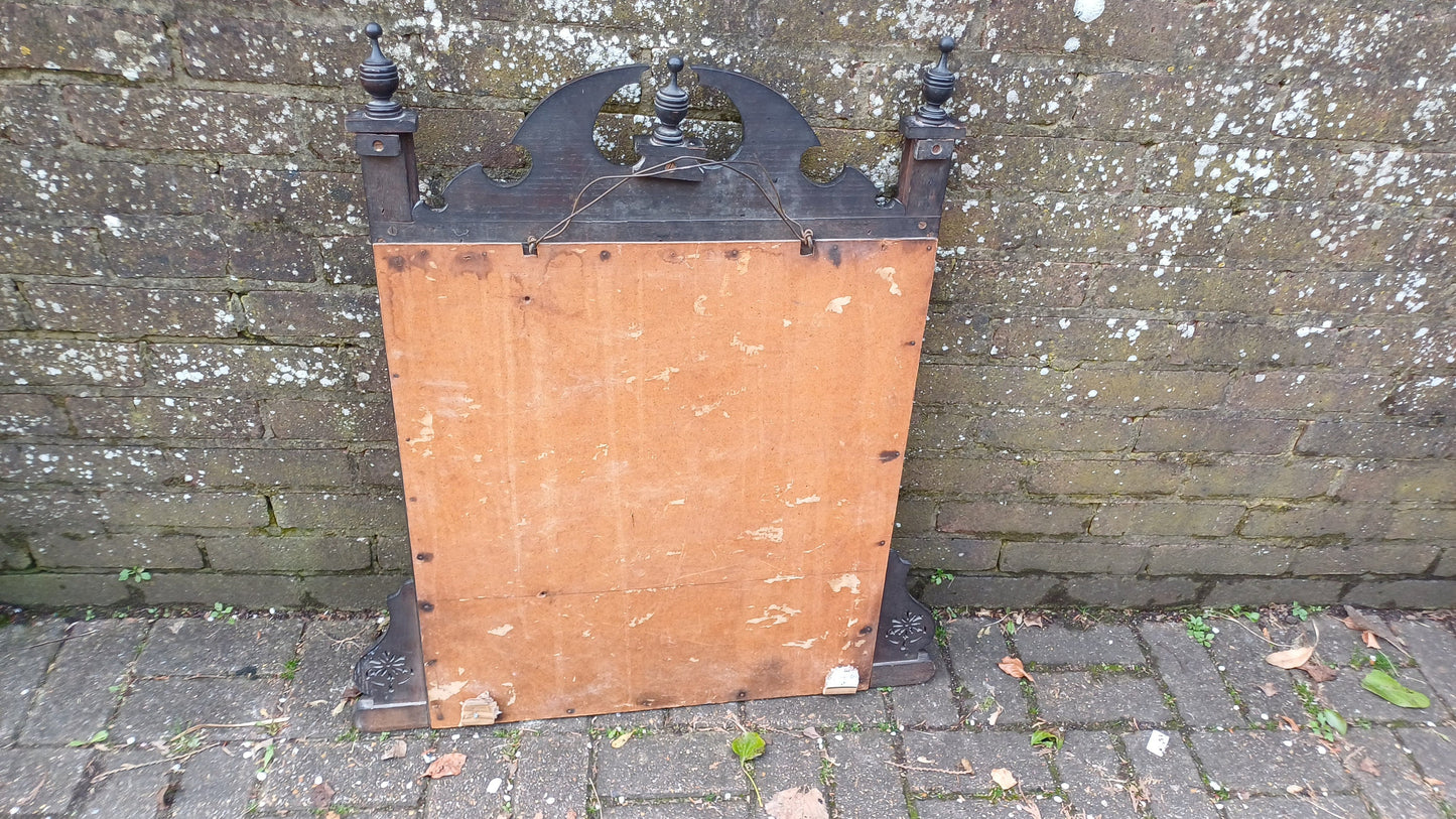 Superb Vintage Solid Oak Victorian Over Mantel or Wall Mirror. Bevelled Glass.