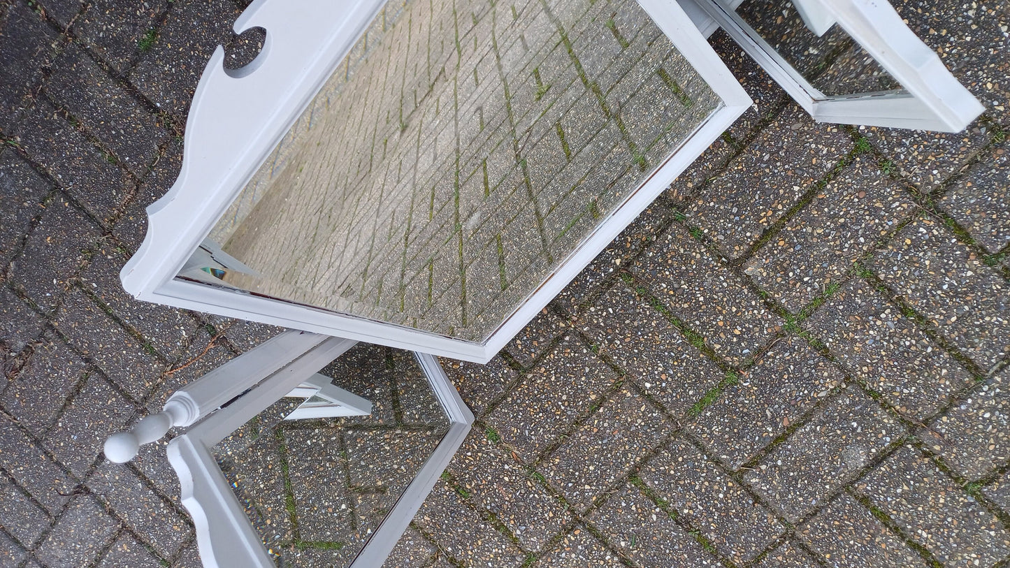 Vintage 80s Hand Painted Grey Triple Dressing Table Mirror Adjustable Swing.