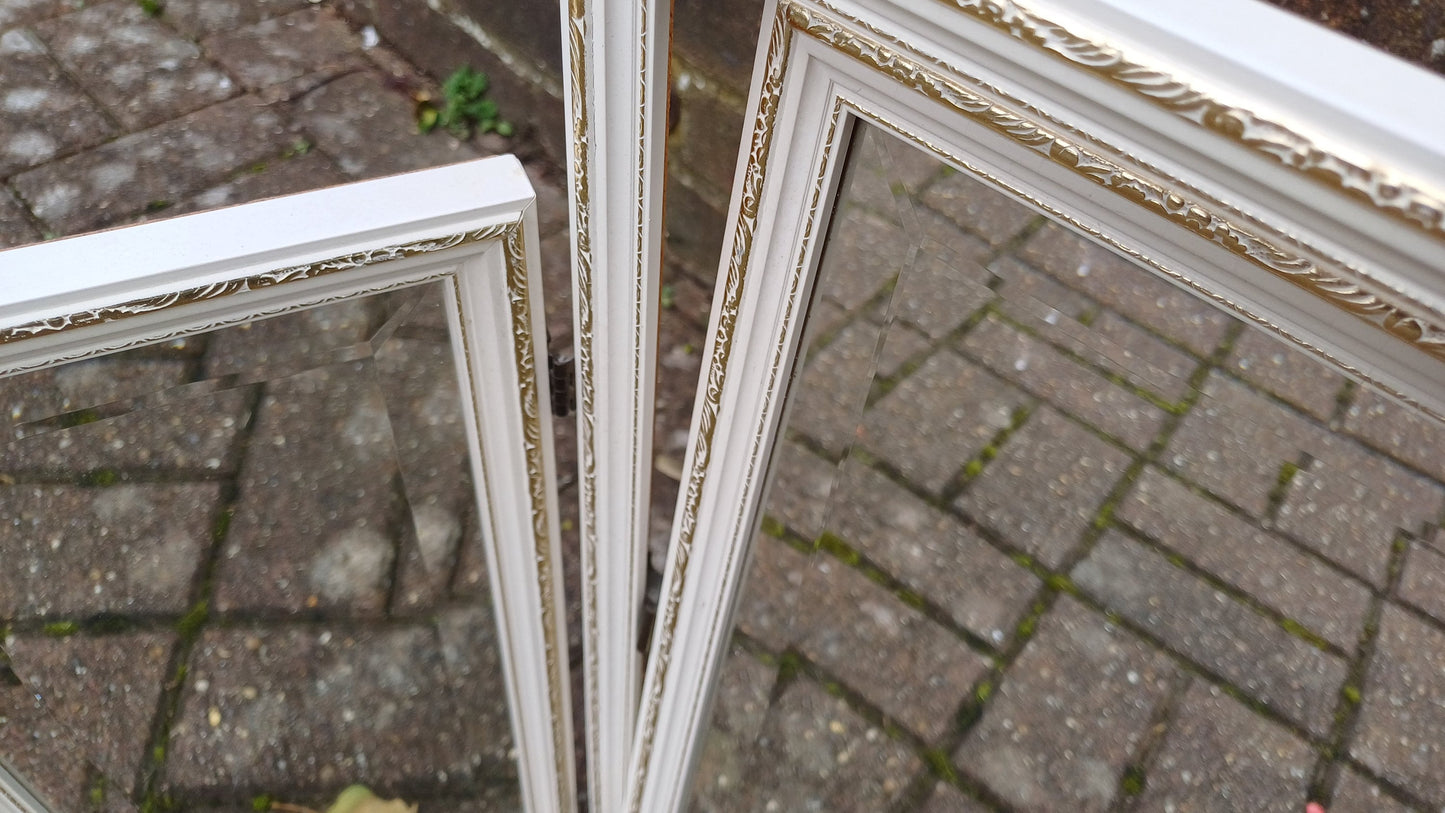 Vintage 70s Painted White Triple Dressing Table Mirror Adjustable Swing