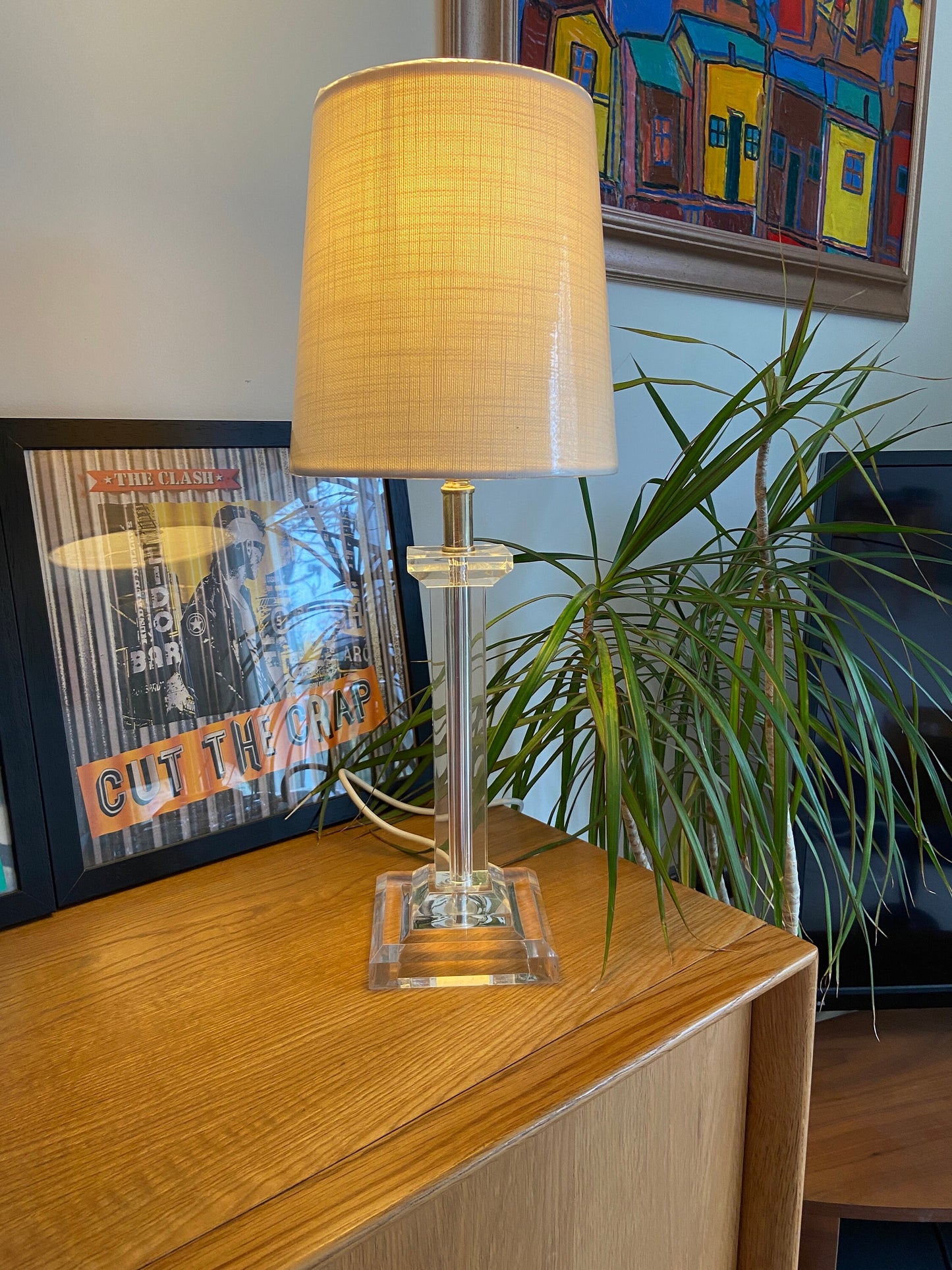 Vintage Geometric Cubic Perspex lamp with new shade - working condition