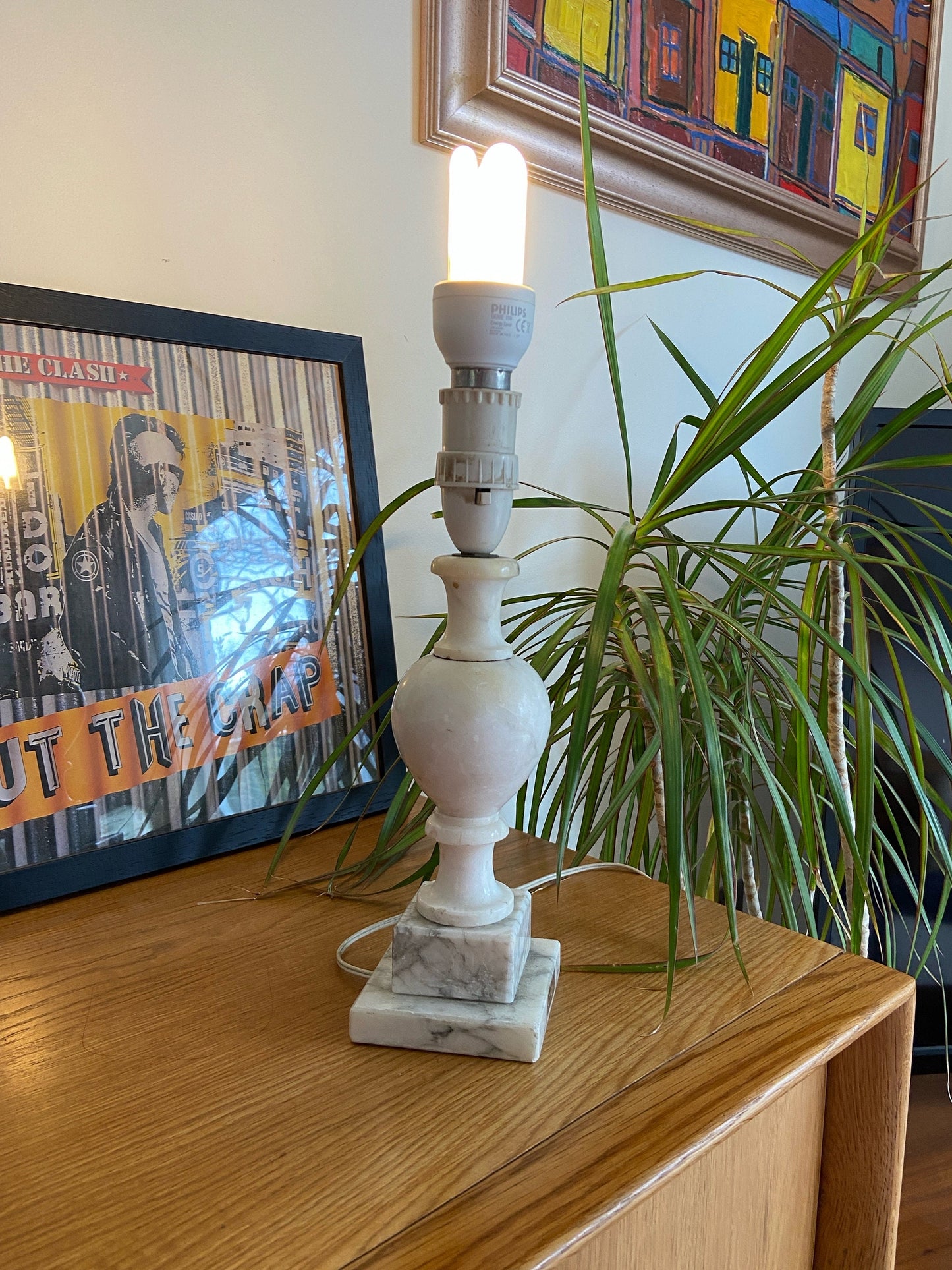Gorgeous vintage grey / gray and white Alabaster (Marble, Onyx) Table Lamp - working table lamp - classic style Made In Italy