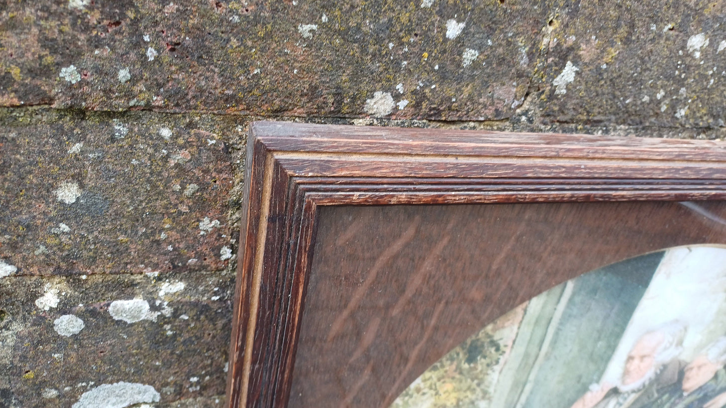 Large Stunning Circular Wood Mount Oak Picture Frame Gilt Edge Square Old Couple Vintage Colour Print British Artwork