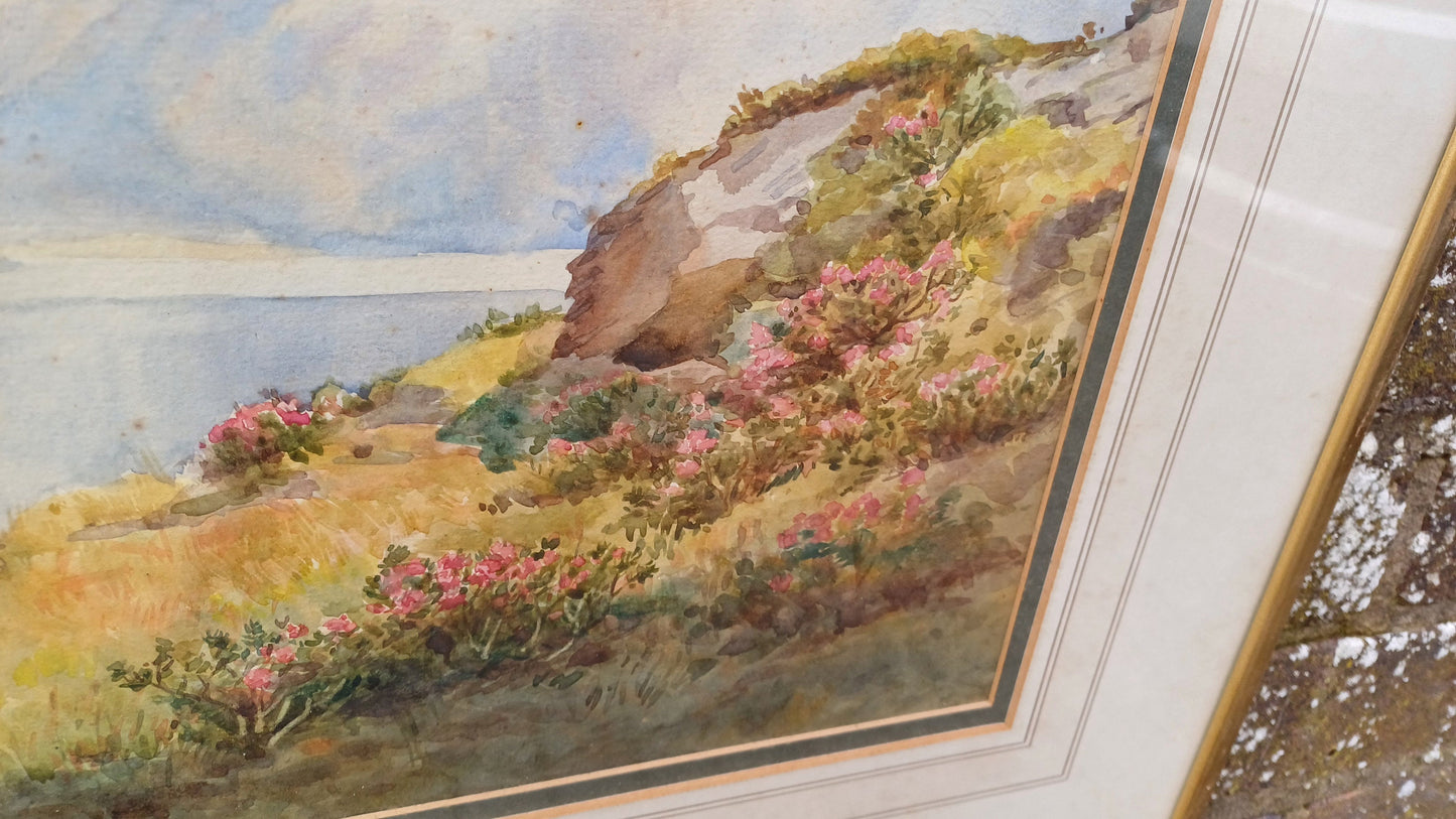 Large Top Quality Vintage Late Victorian Landscape Watercolour. Loch Scotland Vista Superb Detail