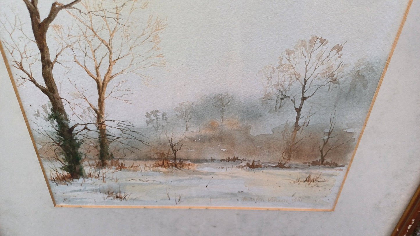 Beautifully Executed Original Watercolour of a Winter Snow Vista by Martin Vinson 1985