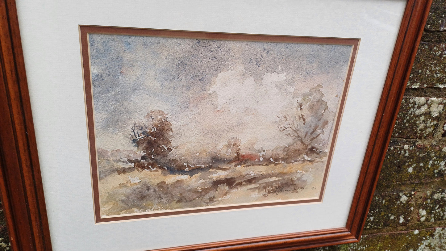 Authentic vintage watercolour by John Humphries, titled Late Autumn Landscape; original waer colour, vintage art framed watercolour