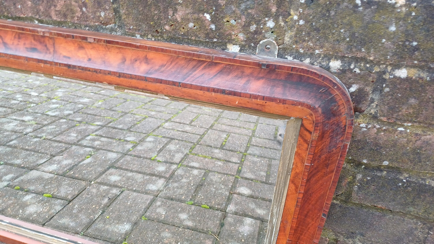 Vintage Age Worn Victorian Mahogany Inlaid Wall Mirror Over Mantel Mantle