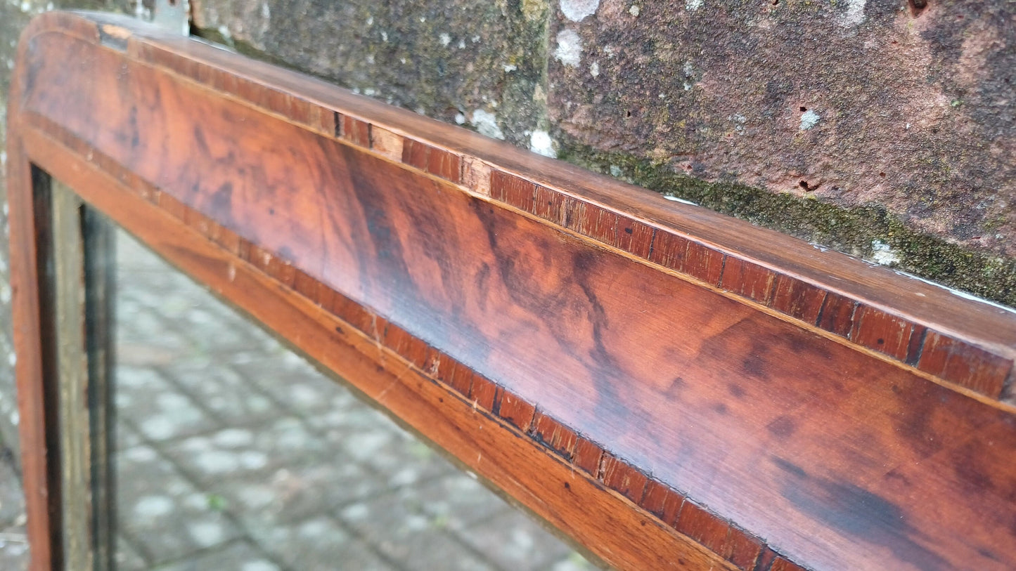 Vintage Age Worn Victorian Mahogany Inlaid Wall Mirror Over Mantel Mantle
