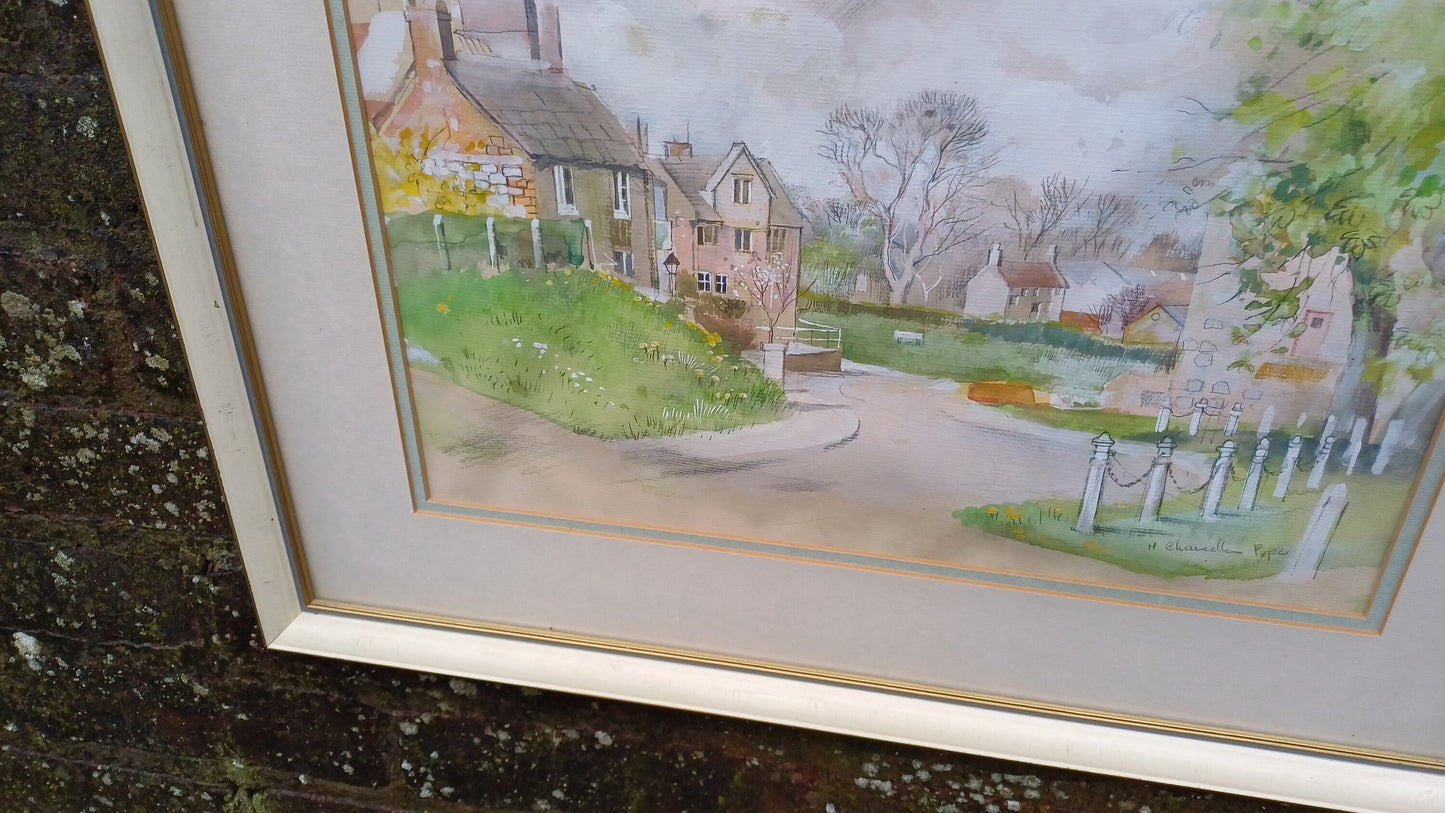 Stunning Large Original Watercolour ‘Sunlit Village’ by Popular Artist ’Hilda Chancellor Pope 1978