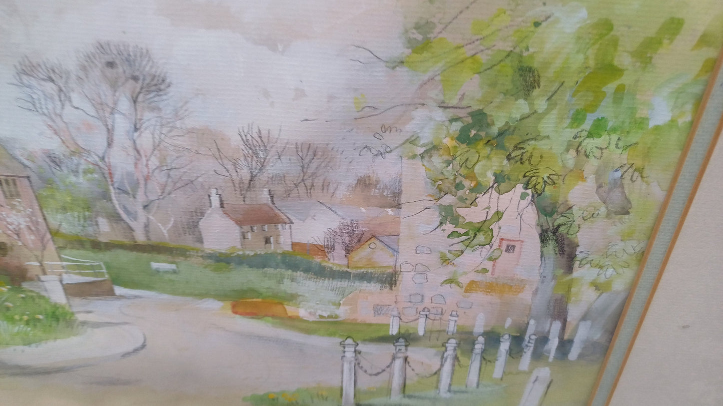 Stunning Large Original Watercolour ‘Sunlit Village’ by Popular Artist ’Hilda Chancellor Pope 1978