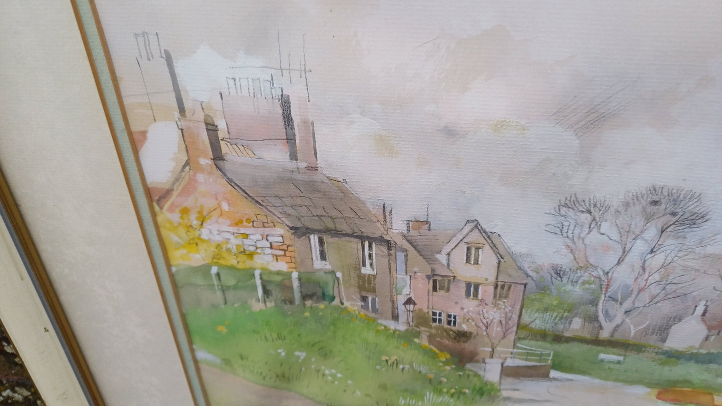 Stunning Large Original Watercolour ‘Sunlit Village’ by Popular Artist ’Hilda Chancellor Pope 1978