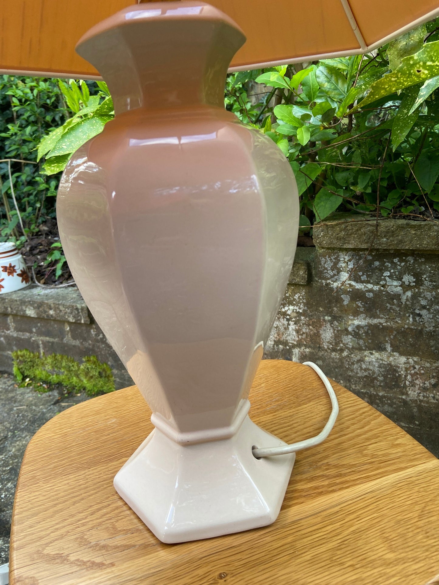 Vintage Baby Pink Pastel Pink St Michael’s ceramic glazed lamp base with vintage pink shade, table lamp, working vintage lamp, large