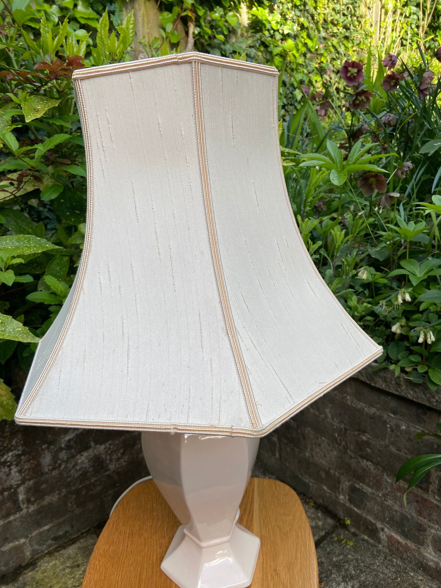 Vintage Baby Pink Pastel Pink St Michael’s ceramic glazed lamp base with vintage pink shade, table lamp, working vintage lamp, large