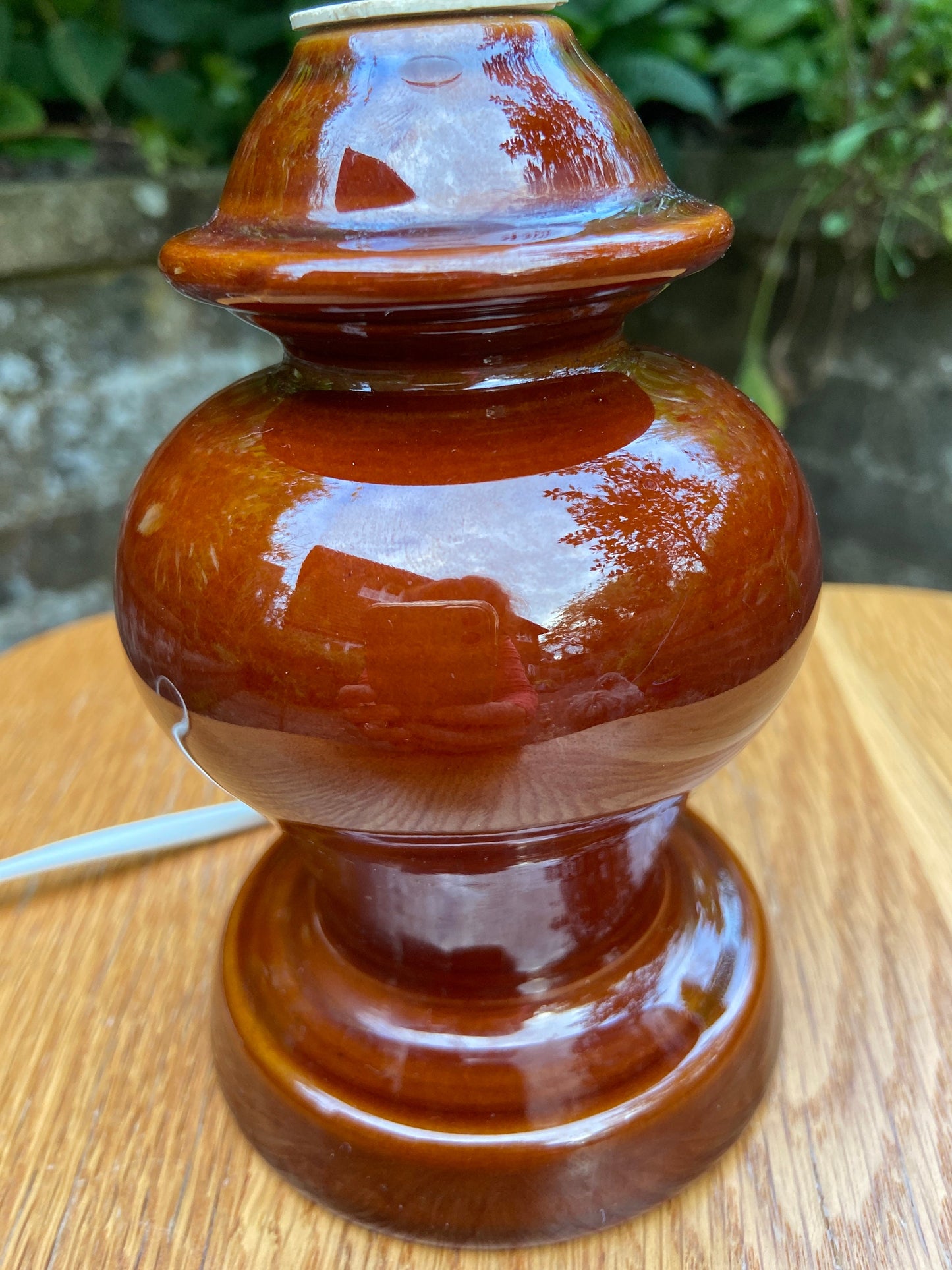 Retro Chocolate Brown glazed ceramic lamp with gorgeous bulbous shape - working table lamp, working retro lamp