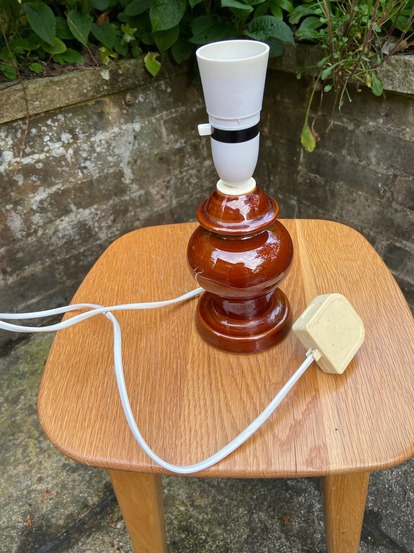 Retro Chocolate Brown glazed ceramic lamp with gorgeous bulbous shape - working table lamp, working retro lamp
