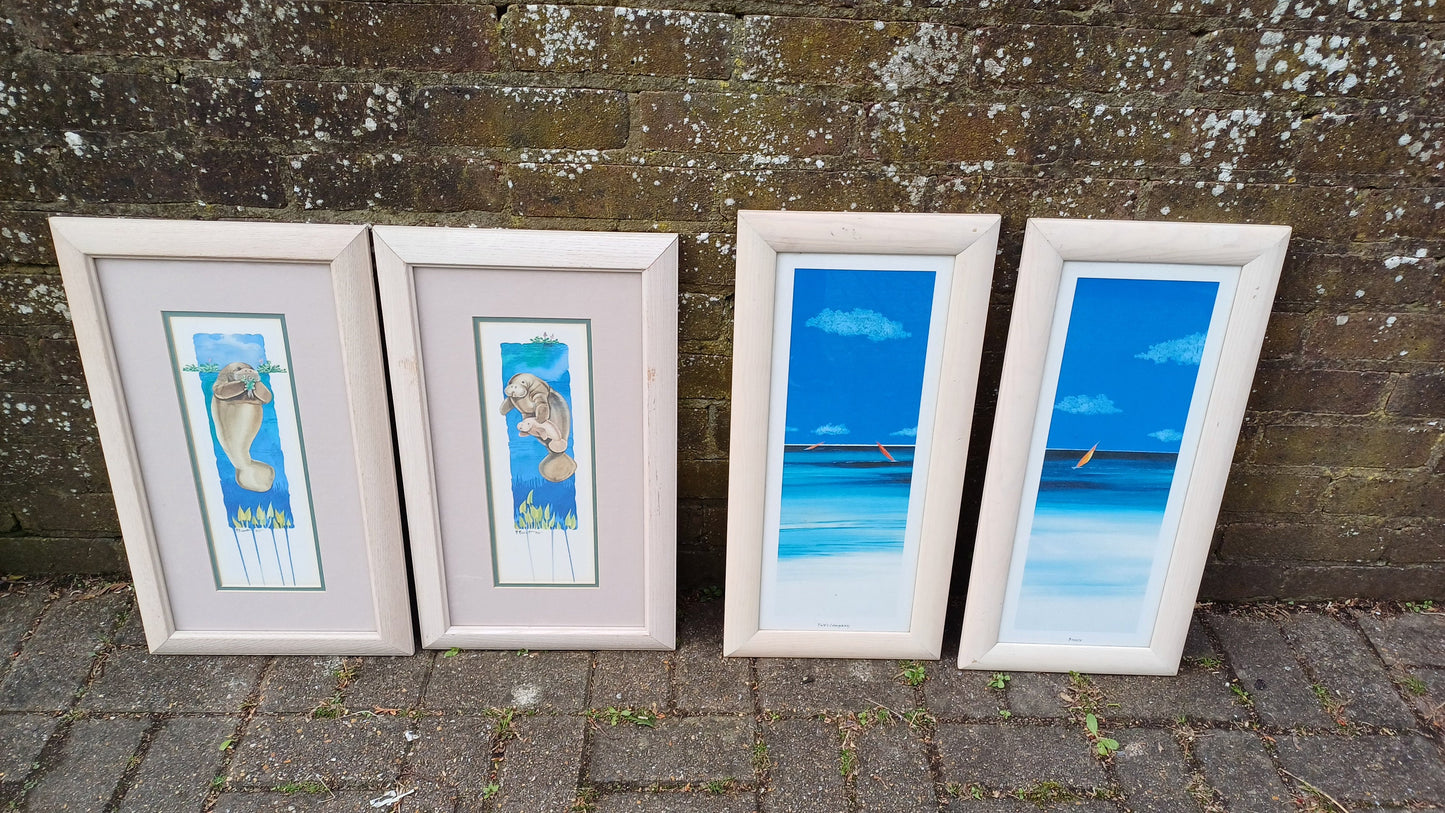 4 Sea Nautical Prints Sailing Seals 2 Pairs Wooden Frames. Paul Brent.