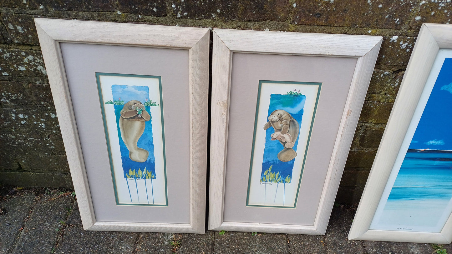 4 Sea Nautical Prints Sailing Seals 2 Pairs Wooden Frames. Paul Brent.