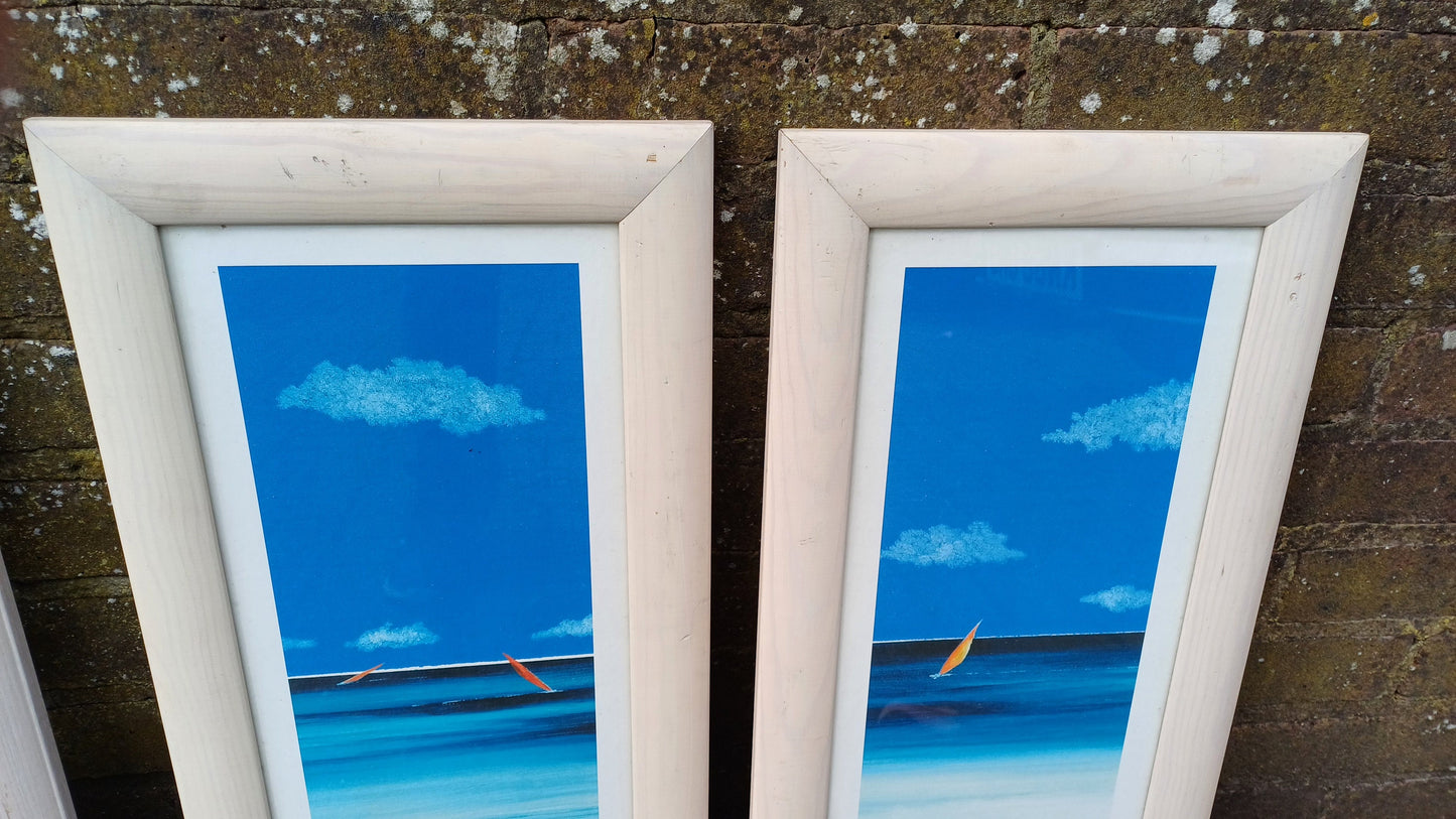 4 Sea Nautical Prints Sailing Seals 2 Pairs Wooden Frames. Paul Brent.