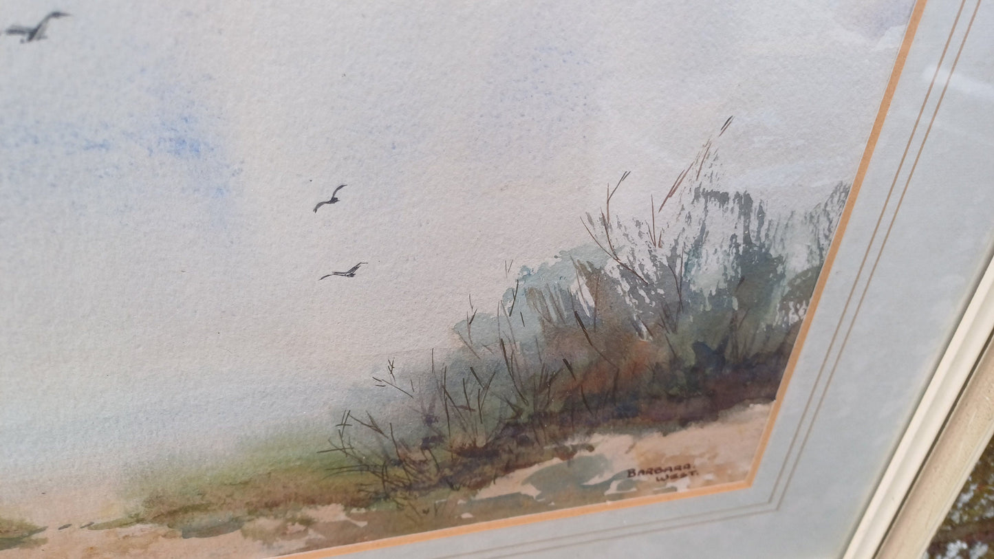 Vintage Original 80s Watercolour Titled ‘Way to the Beach’ Seaside Vista