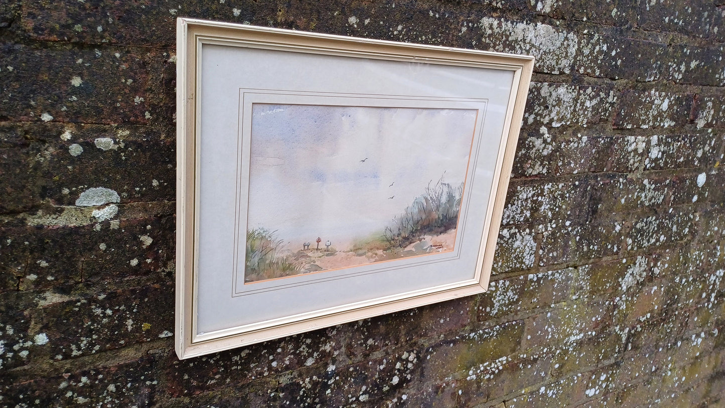 Vintage Original 80s Watercolour Titled ‘Way to the Beach’ Seaside Vista
