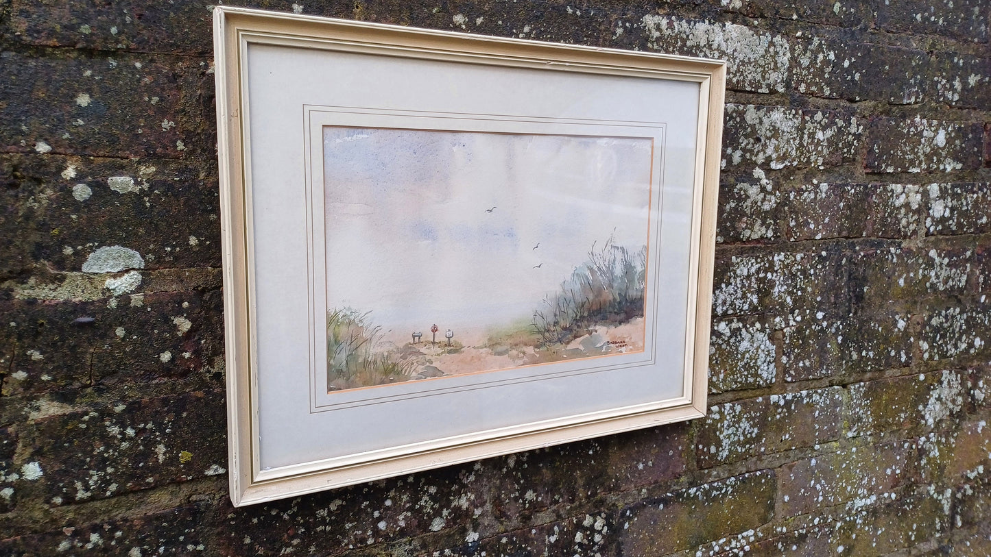 Vintage Original 80s Watercolour Titled ‘Way to the Beach’ Seaside Vista