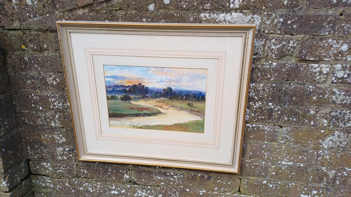 Vintage Large Original Watercolour of the Wye Valley Aesthetically Age Worn but Superb!