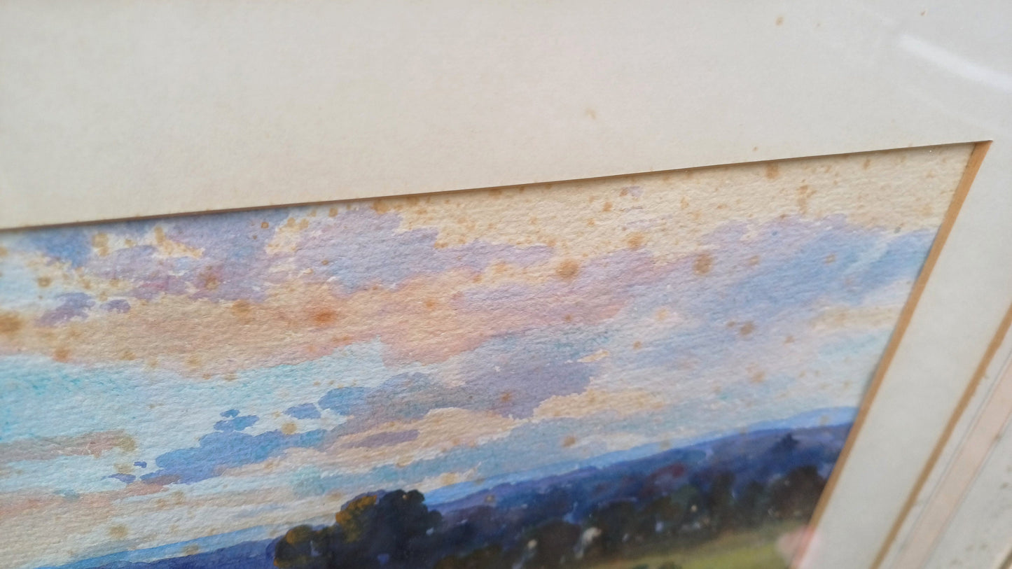 Vintage Large Original Watercolour of the Wye Valley Aesthetically Age Worn but Superb!