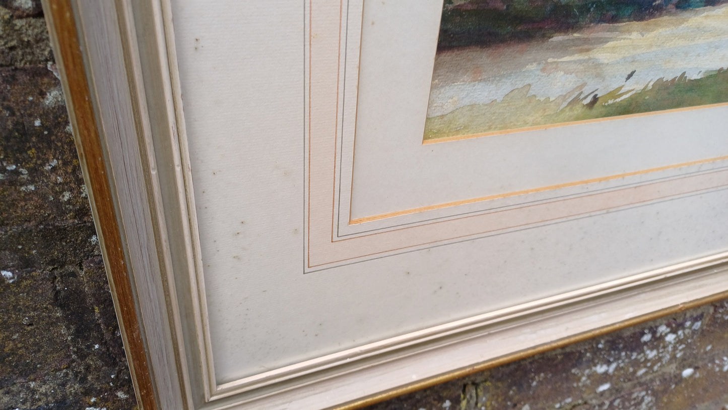 Vintage Large Original Watercolour of the Wye Valley Aesthetically Age Worn but Superb!