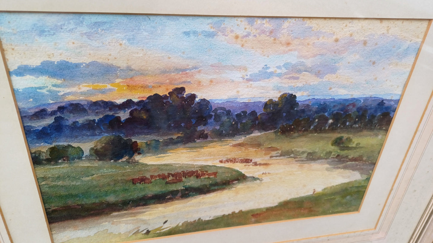 Vintage Large Original Watercolour of the Wye Valley Aesthetically Age Worn but Superb!