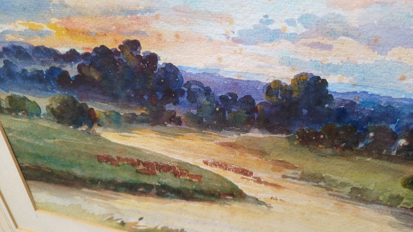 Vintage Large Original Watercolour of the Wye Valley Aesthetically Age Worn but Superb!