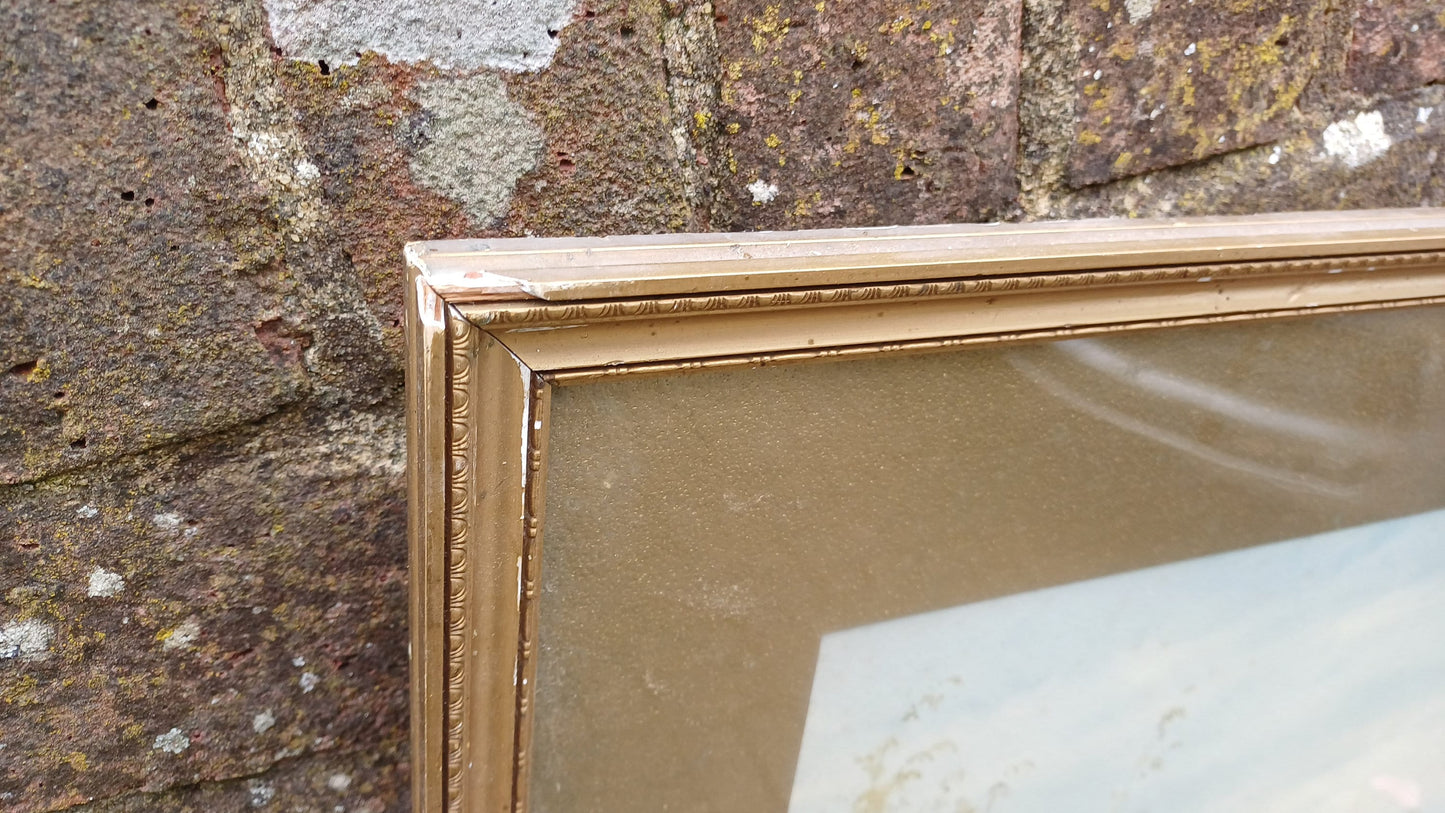 Large Vintage Original Watercolour Painting Landscape Country Highlands or Lake District Maybe Glazed Wooden Frame