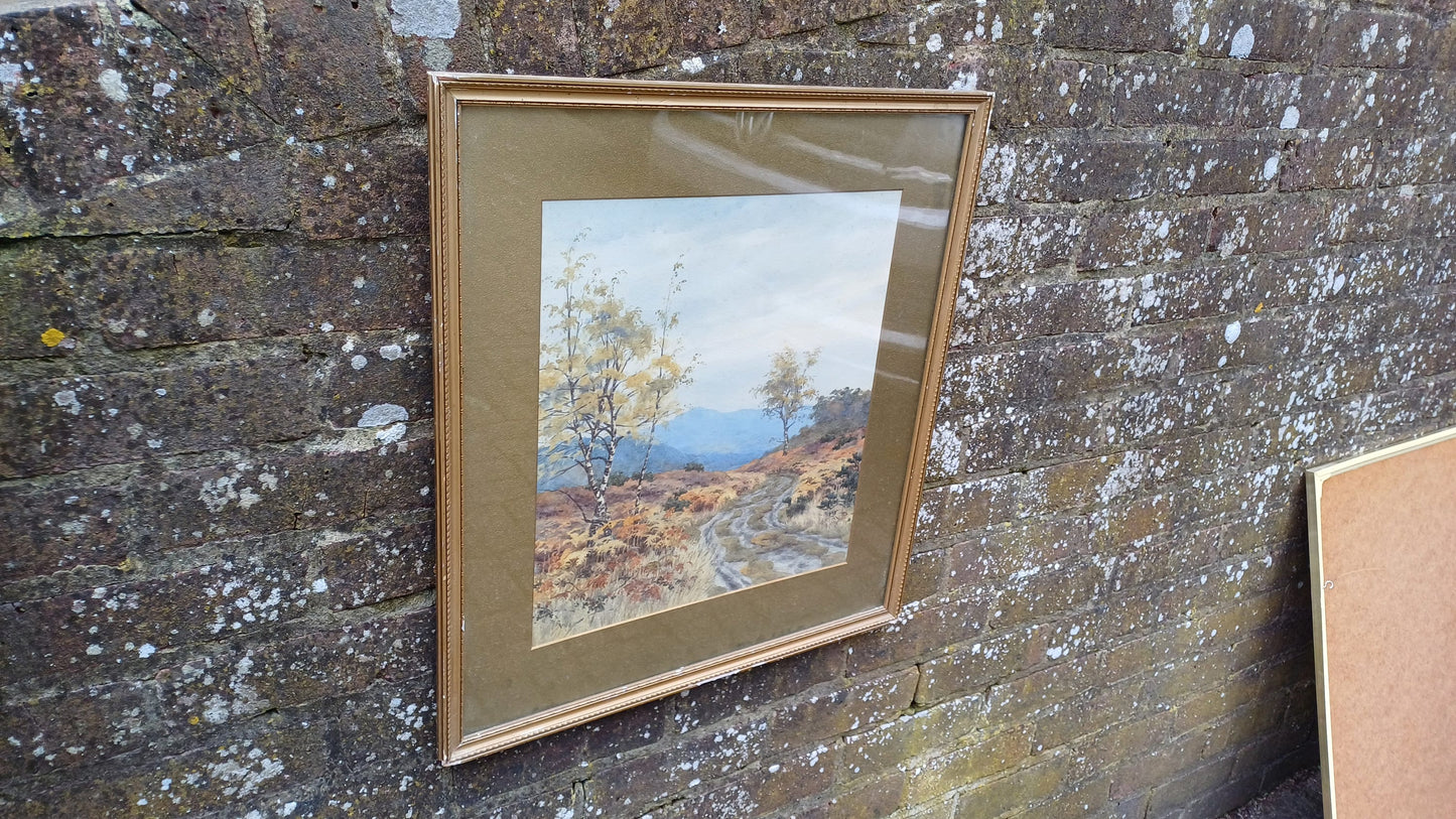 Large Vintage Original Watercolour Painting Landscape Country Highlands or Lake District Maybe Glazed Wooden Frame