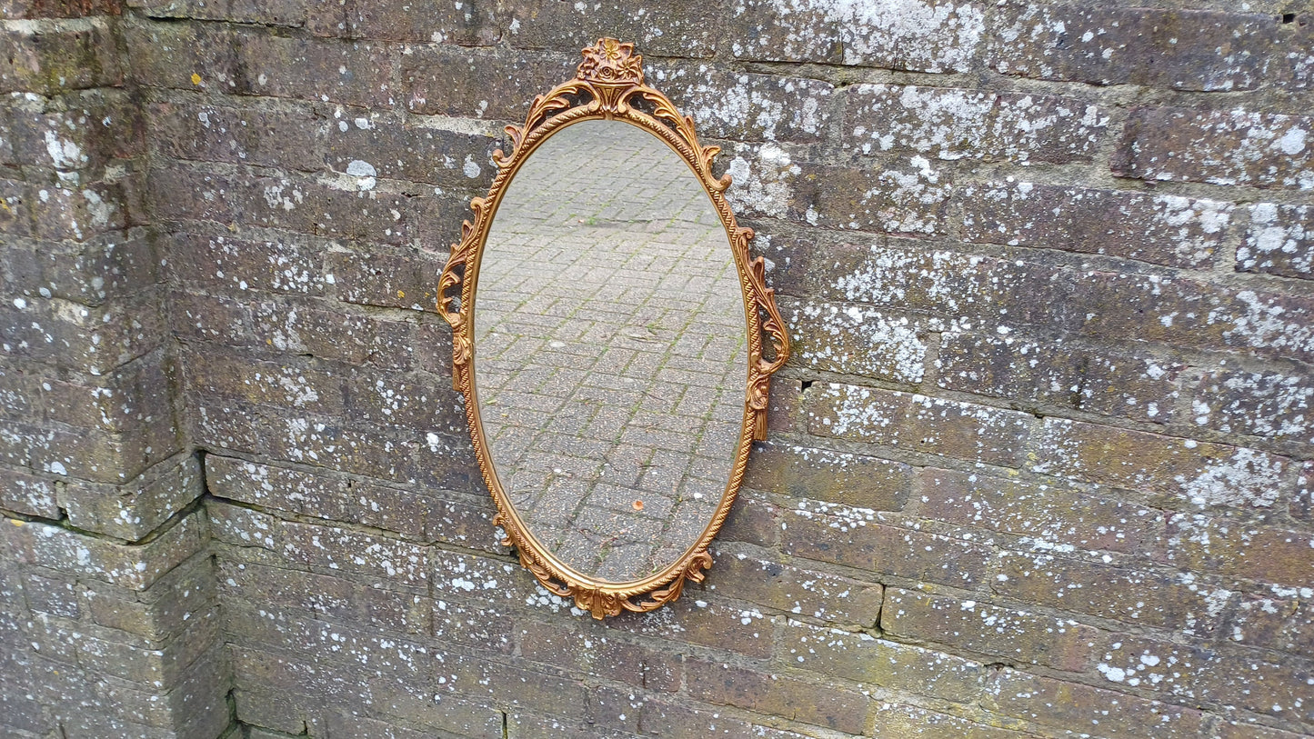 Vintage Gold Metal Mirror Arch Top with Decorative Motif Top