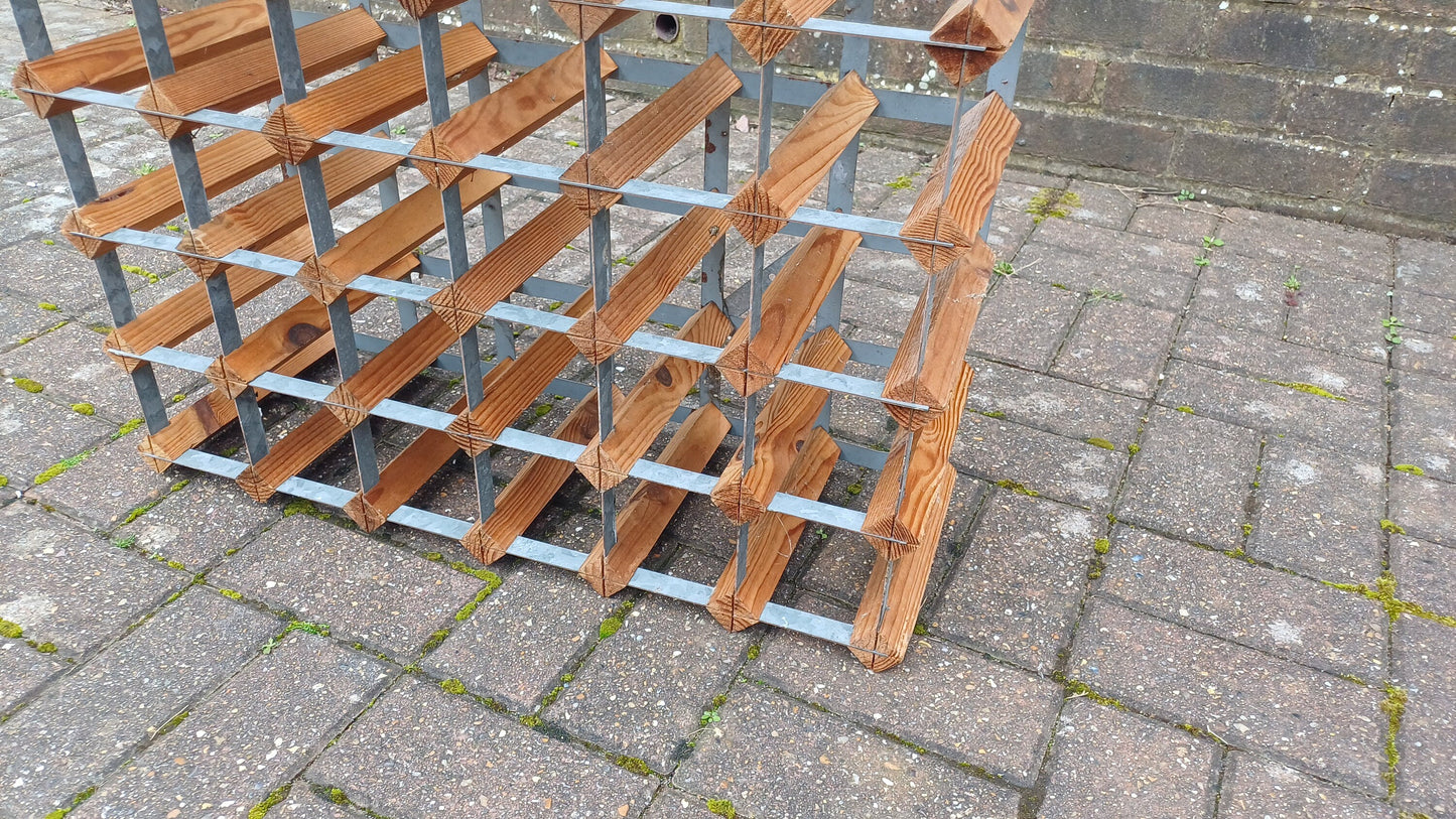 Large Vintage 70s Pine and Zinc Wine Rack Up to 43 Bottles