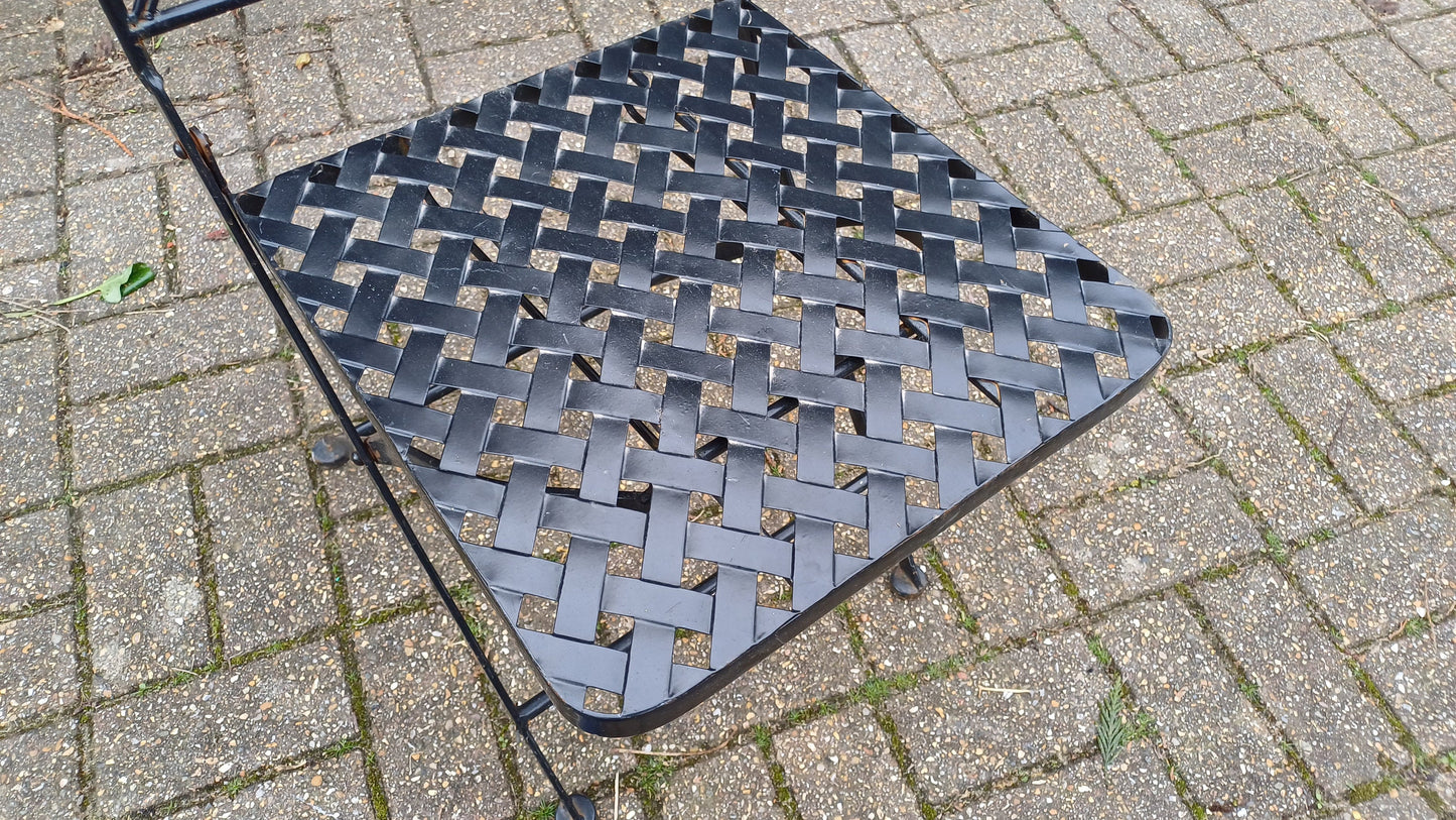 Vintage Folding Heavy Metal Folding Garden Chairs with Bespoke Mosaic Decoration and Lattice Seat.