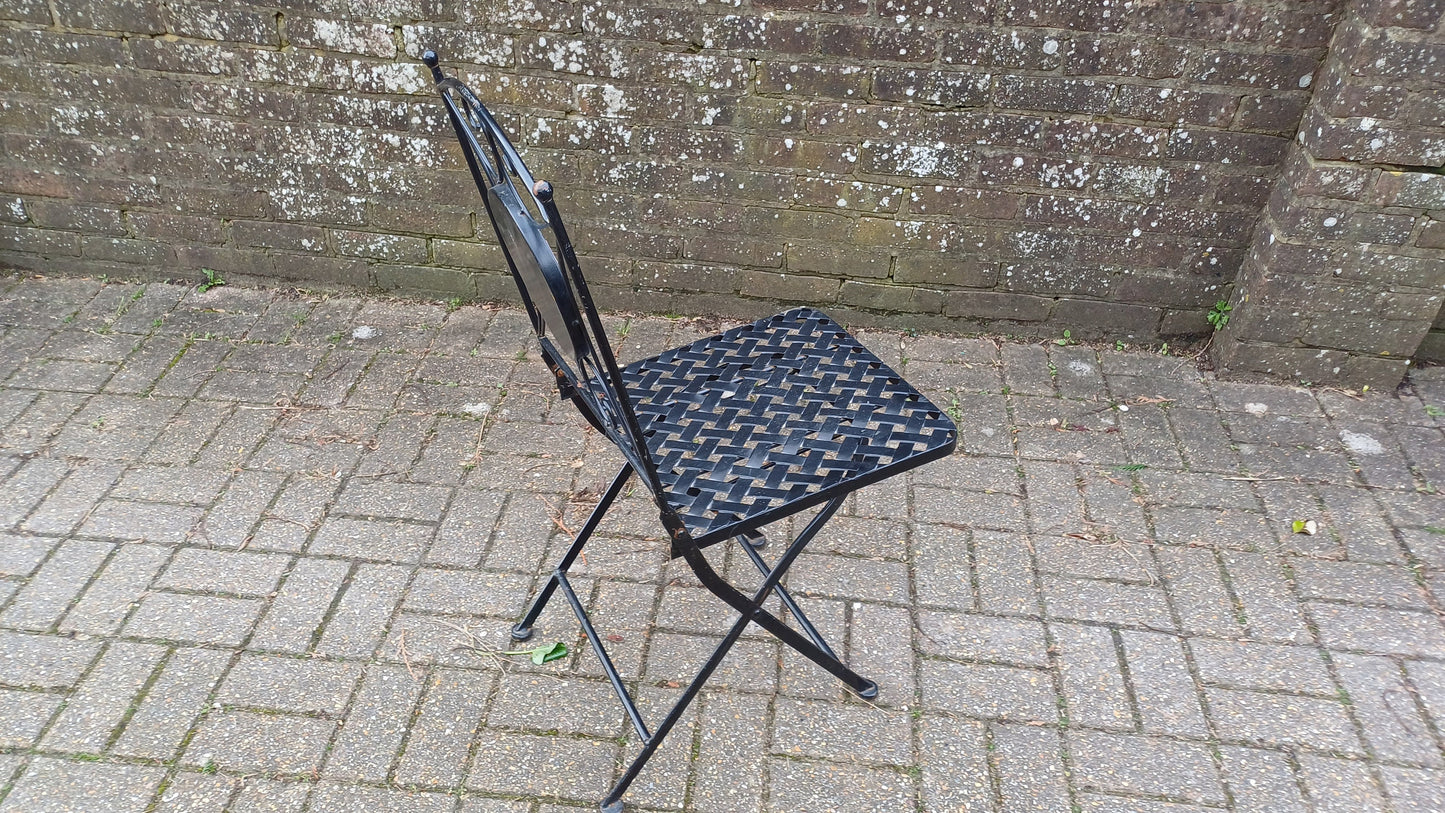 Vintage Folding Heavy Metal Folding Garden Chairs with Bespoke Mosaic Decoration and Lattice Seat.