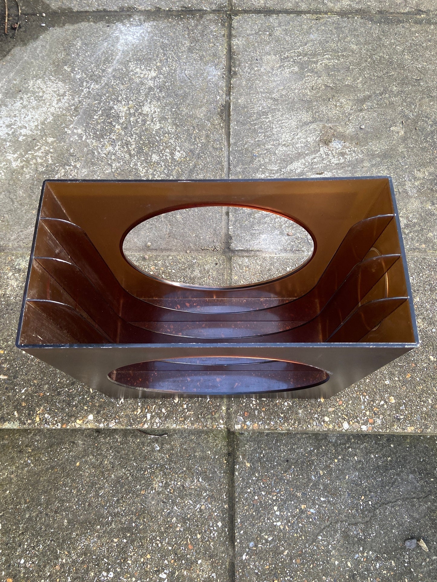 Retro Schweizer amber coloured plastic Vinyl LP 12" Record holder (approx 32 LPs)