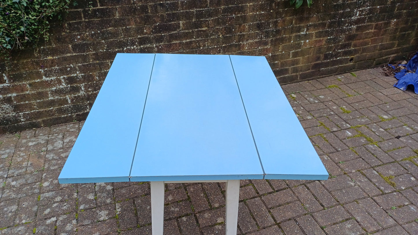 Vintage Retro Painted White and Blue Formica Drop Leaf Table. Free Hand Delivery.