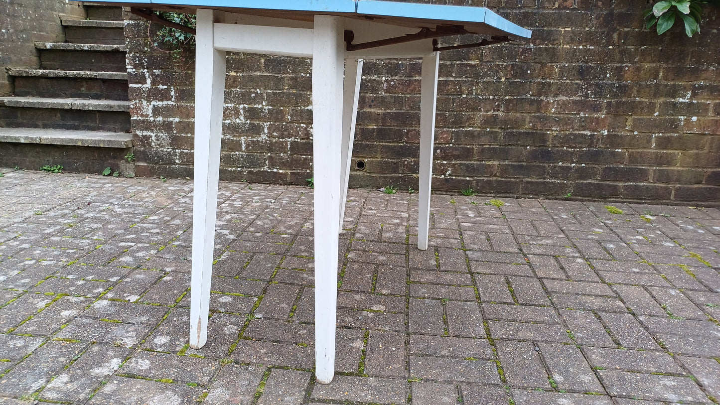 Vintage Retro Painted White and Blue Formica Drop Leaf Table. Free Hand Delivery.