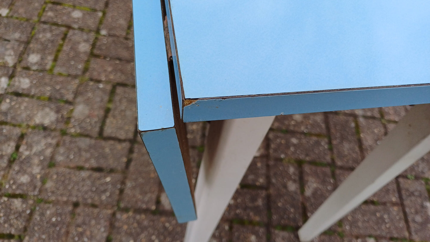Vintage Retro Painted White and Blue Formica Drop Leaf Table. Free Hand Delivery.