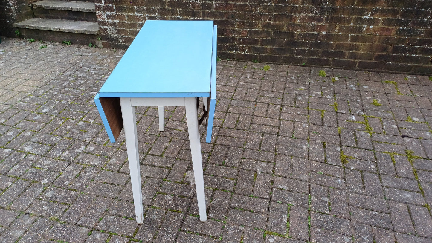 Vintage Retro Painted White and Blue Formica Drop Leaf Table. Free Hand Delivery.