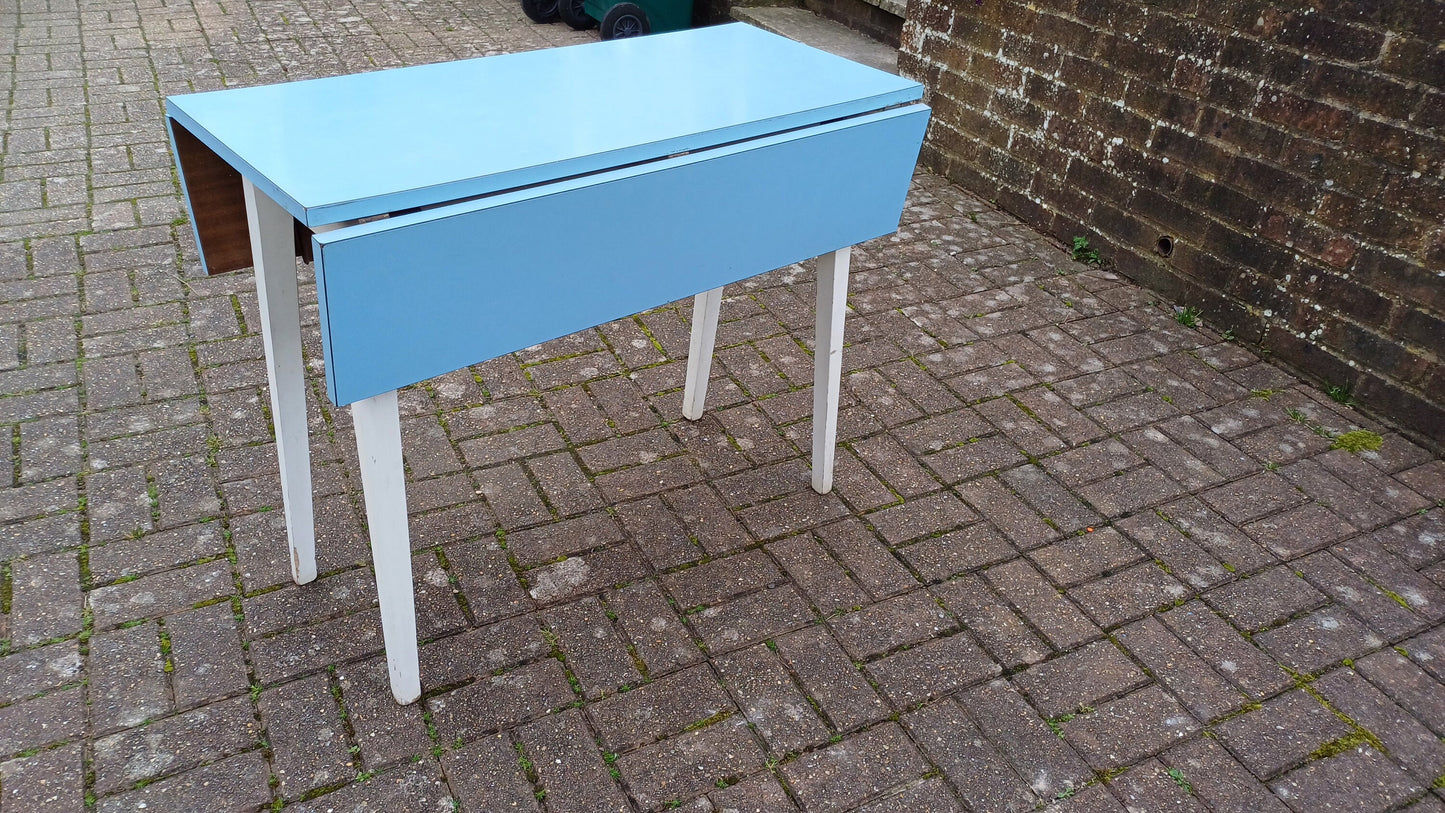 Vintage Retro Painted White and Blue Formica Drop Leaf Table. Free Hand Delivery.