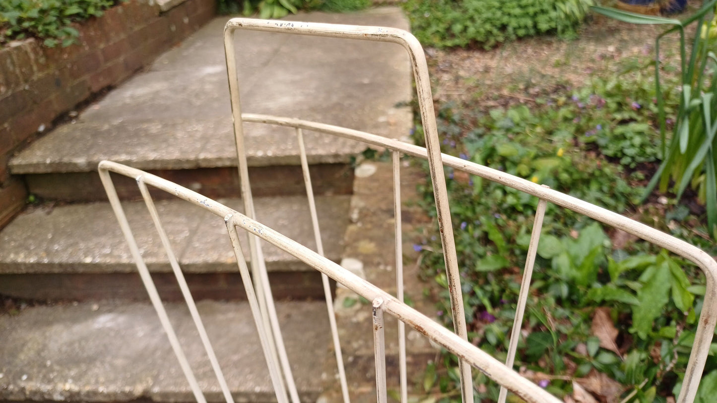 Vintage Retro White Metal Magazine Rack with Atomic Red Feet.