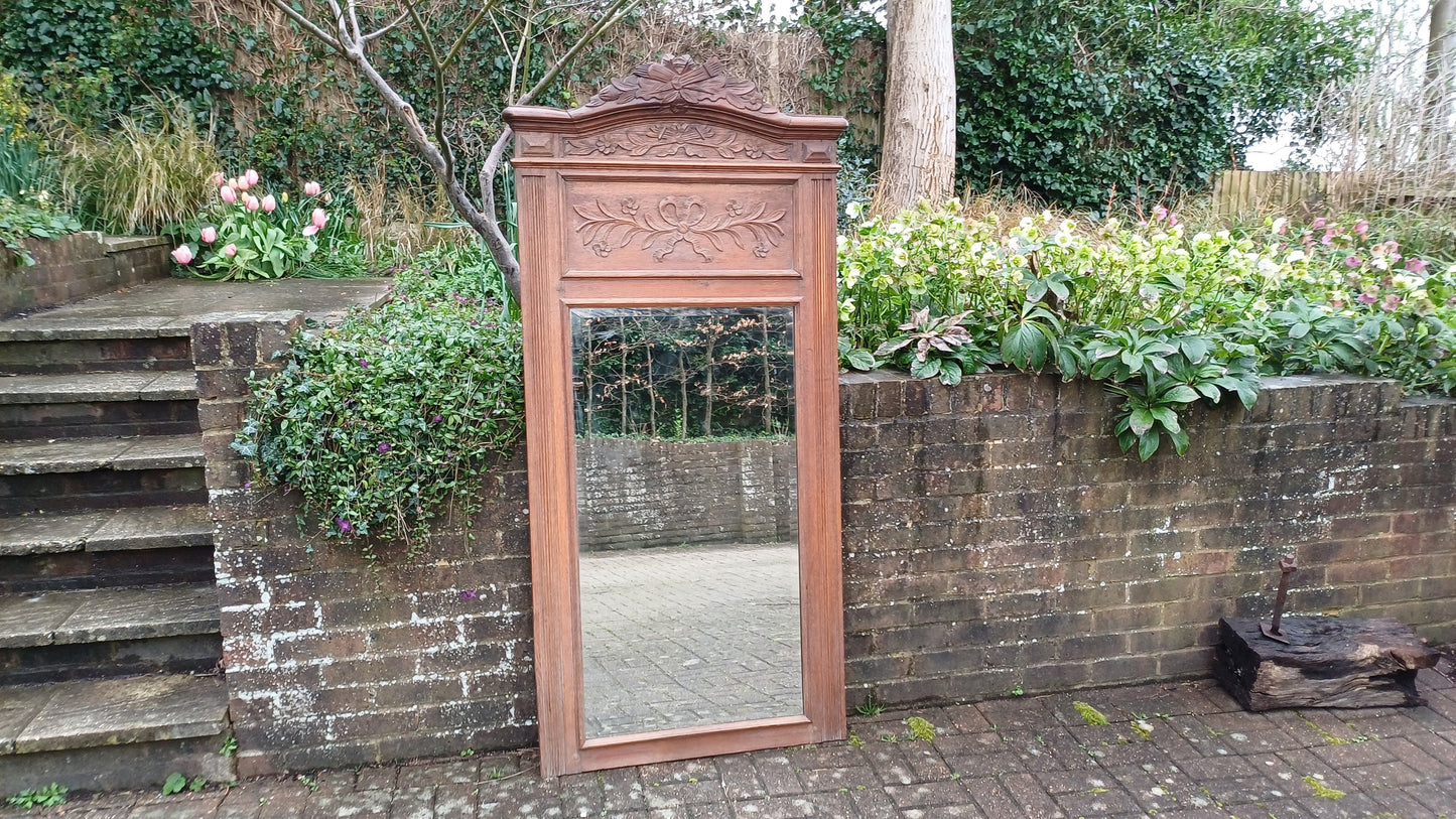 Huge Decorative Solid Oak French Wall Mirror Bevelled Glass 6 ft