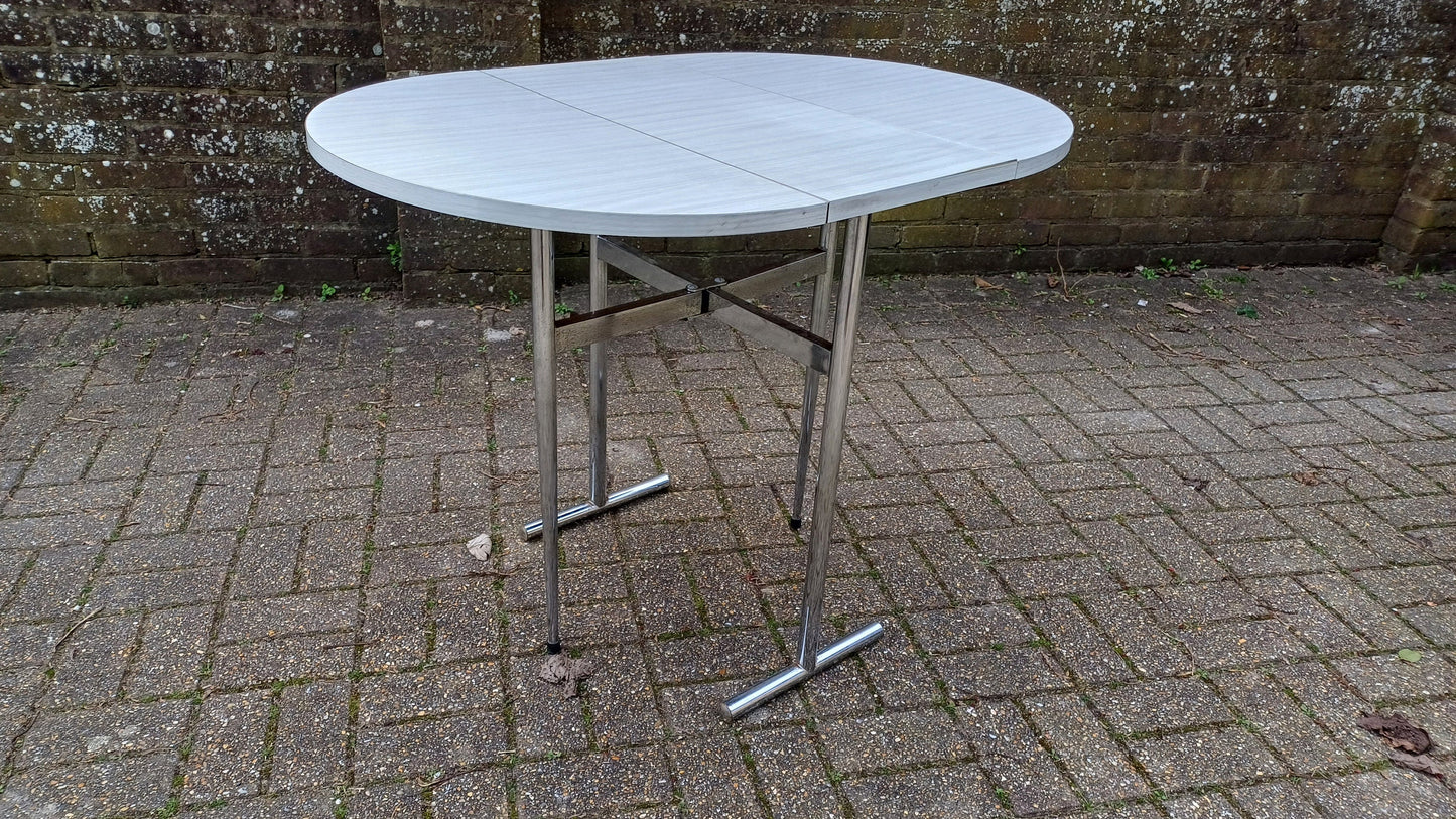 Vintage Retro Drop Leaf Dining Table Chrome Legs Formica